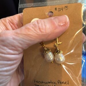 Freshwater pearl gold tone earrings